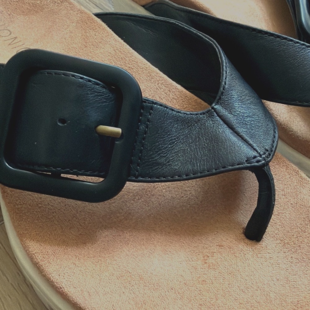 Vionic Uptown Marin Black Leather Platform Thong Sandals Sz 6.5 Orthotic Beachy - Picture 5 of 10